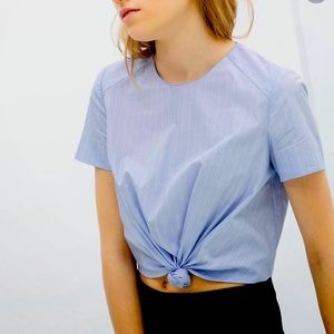 New Zara knotted gathered front poplin crop top